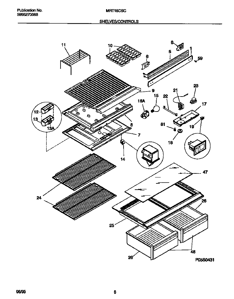 SHELVES / CONTROLS Diagram and Parts List for MRT18CSCD1  Frigidaire Refrigerator