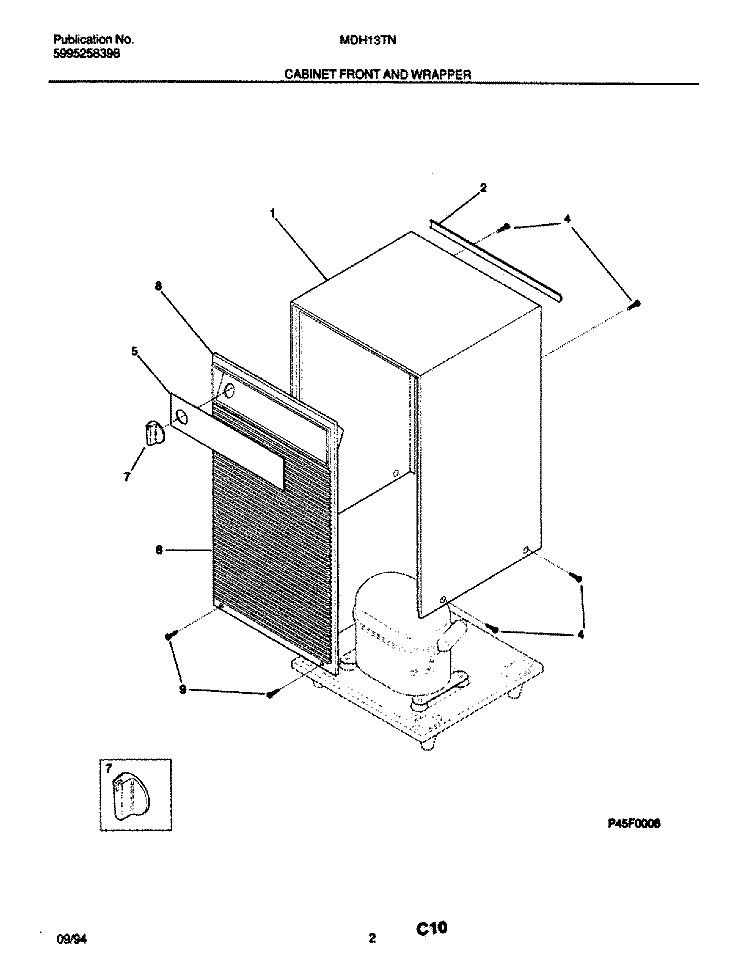 CABINET FRONT AND WRAPPER Diagram and Parts List for MDH13TN3  Frigidaire Dehumidifier