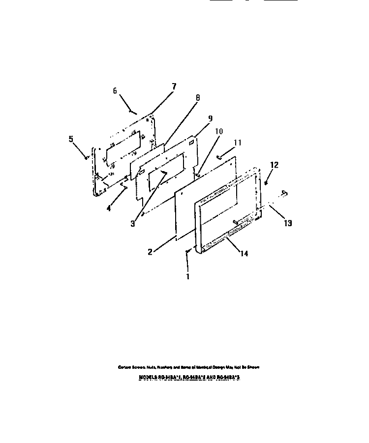 OVEN DOOR, PANELS Diagram and Parts List for RG94BAB3  Frigidaire Wall Oven
