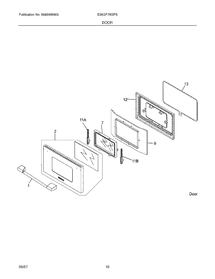 DOOR Diagram and Parts List for E36GF76GPS  Electrolux Range
