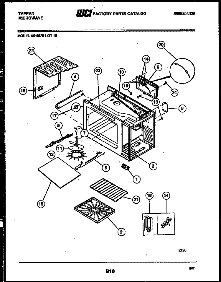 WRAPPER AND BODY PARTS Diagram and Parts List for 56-4678-10-15  Tappan Microwave