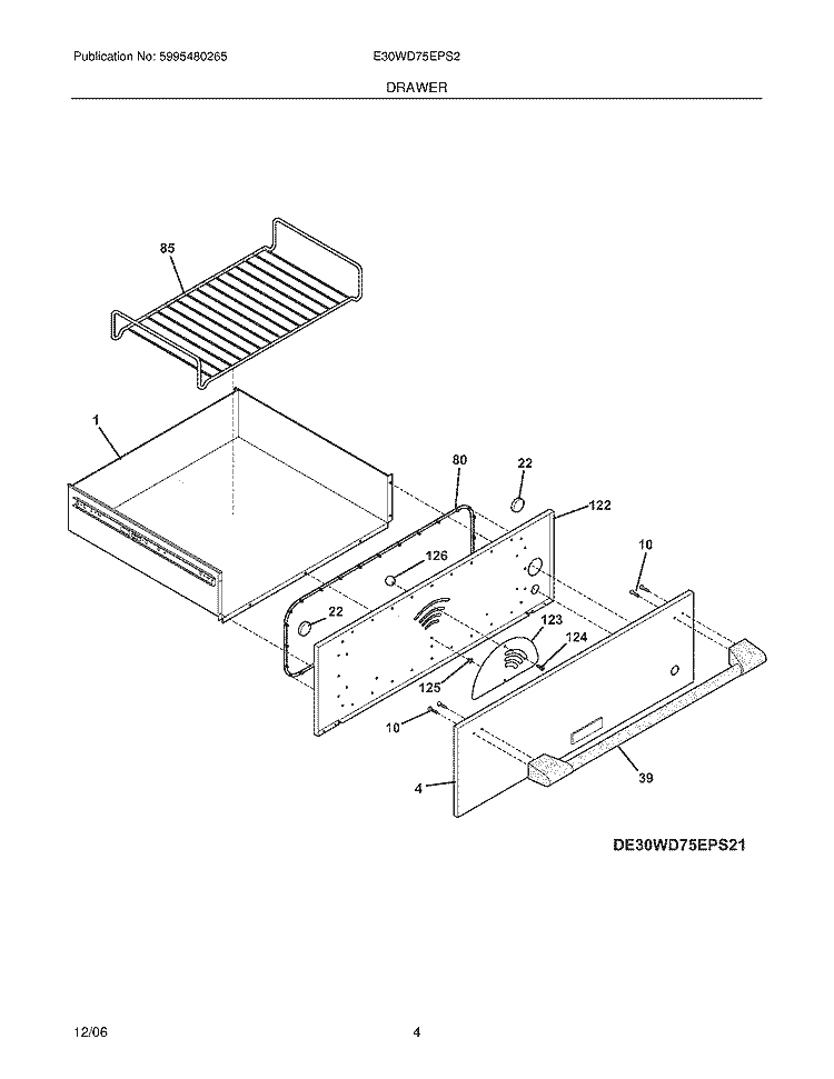 DRAWER Diagram and Parts List for E30WD75EPS2  Electrolux Warming Drawer