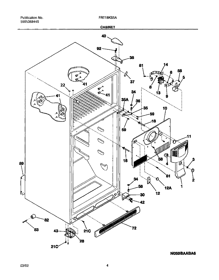 CABINET Diagram and Parts List for FRT18KS5AW6  Frigidaire Refrigerator