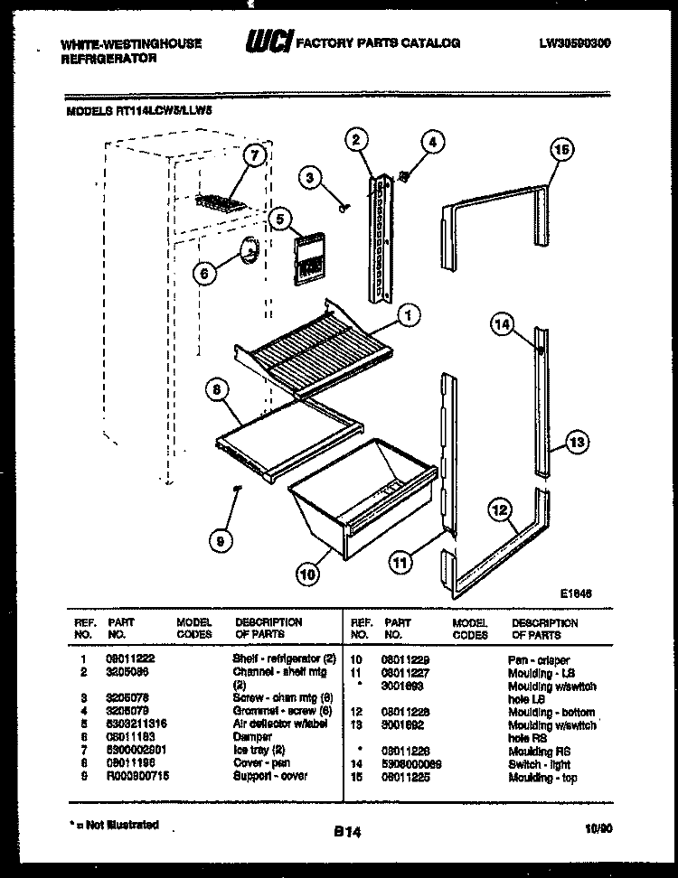 SHELVES AND SUPPORTS Diagram and Parts List for RT114LCD5  Frigidaire Refrigerator