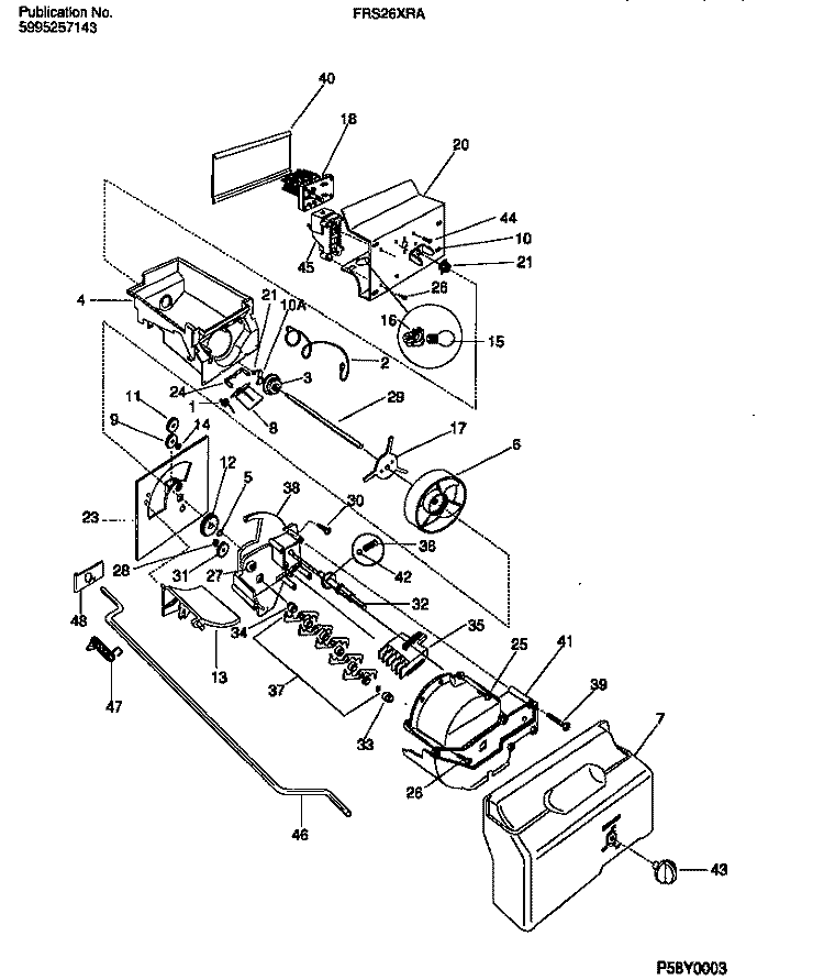 ICE CONTAINER & DISPENSER DRIVE Diagram and Parts List for FRS26XRAB1  Frigidaire Refrigerator