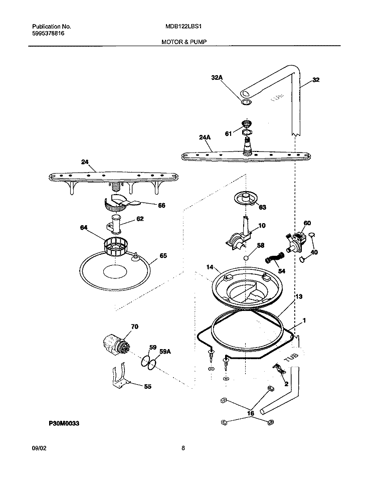 MOTOR & PUMP Diagram and Parts List for MDB122LBS1  Uni Dishwasher