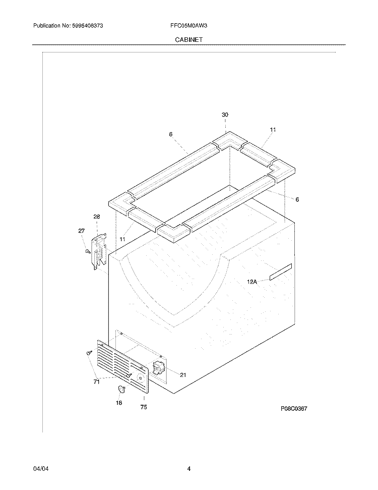 CABINET Diagram and Parts List for FFC05M0AW3  Frigidaire Freezer