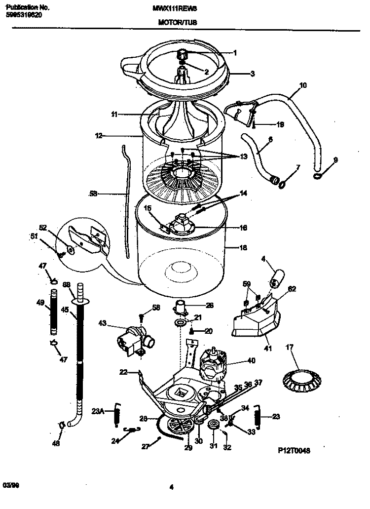 MOTOR / TUB Diagram and Parts List for MWX111REW3  Frigidaire Washer