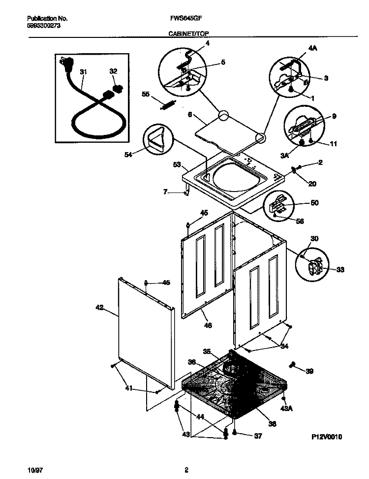 CABINET / TOP Diagram and Parts List for FWS645GFT0  Frigidaire Washer