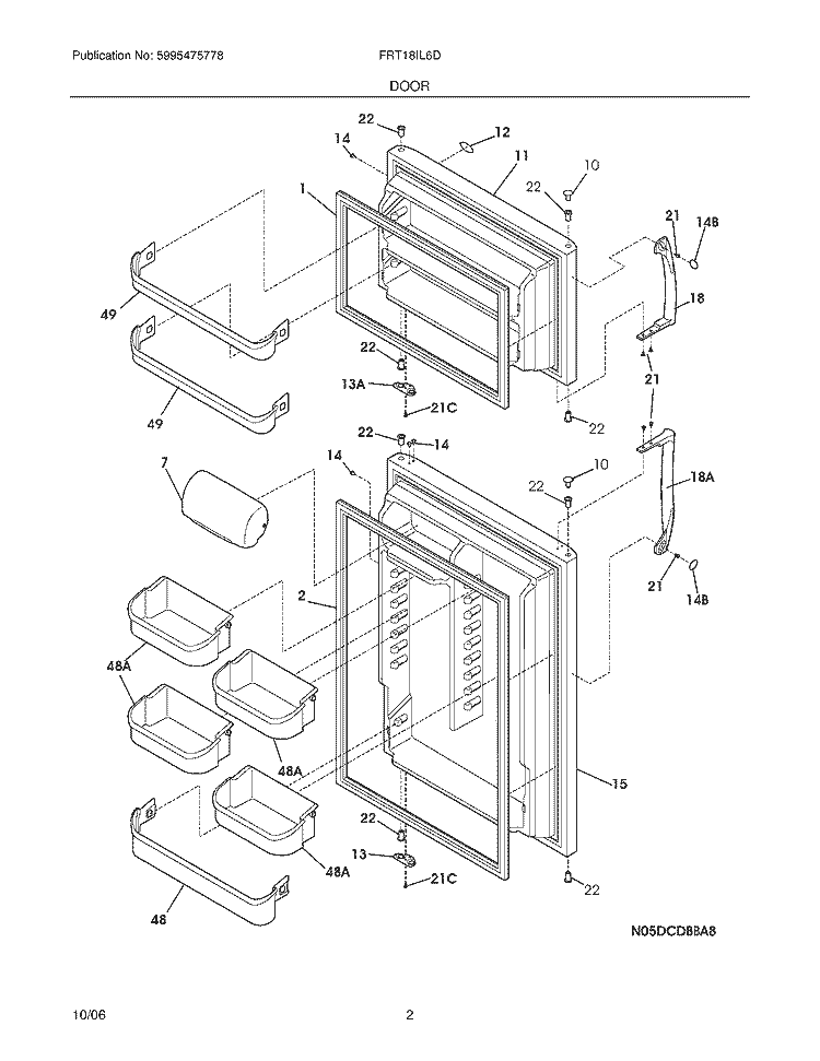DOOR Diagram and Parts List for FRT18IL6DQK  Frigidaire Refrigerator