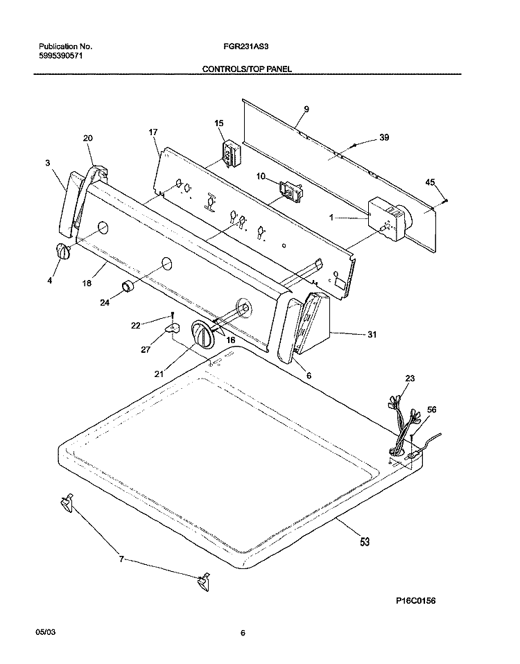 CONTROLS Diagram and Parts List for FGR231AS3  Frigidaire Dryer