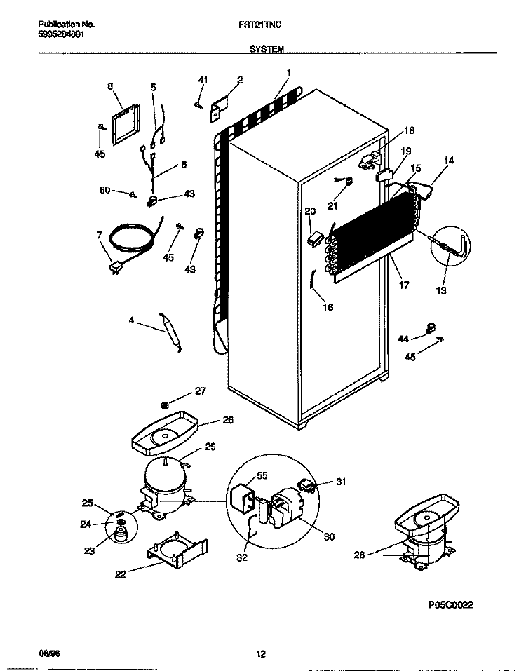 SYSTEM Diagram and Parts List for FRT21TNCW4  Frigidaire Refrigerator