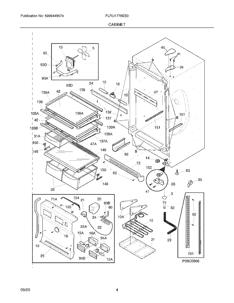 CABINET Diagram and Parts List for PLRU1778ES0  Frigidaire Refrigerator