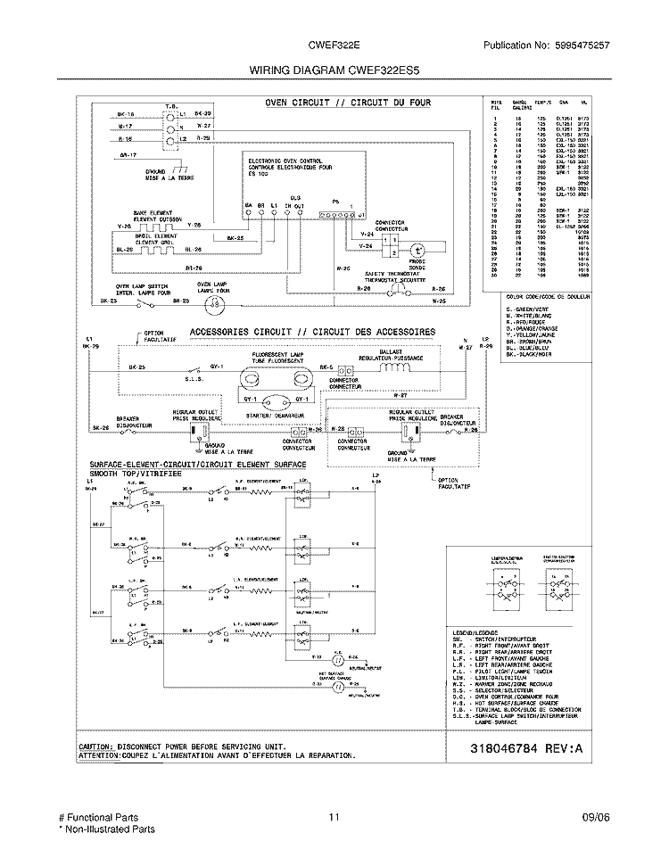 WIRING DIAGRAM Diagram and Parts List for CWEF322ES5  Westinghouse Range