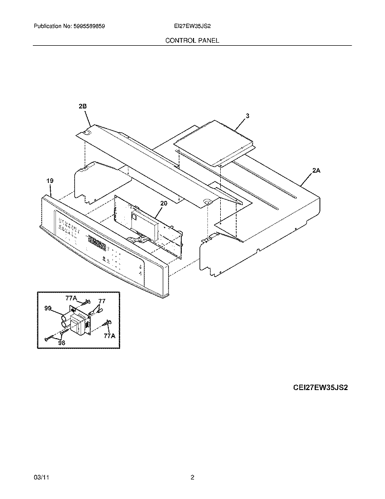 CONTROL PANEL Diagram and Parts List for EI27EW35JS2  Electrolux Range