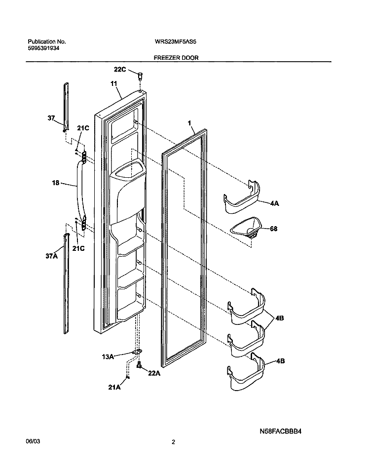 FREEZER DOOR Diagram and Parts List for WRS23MF5AS5  Westinghouse Refrigerator