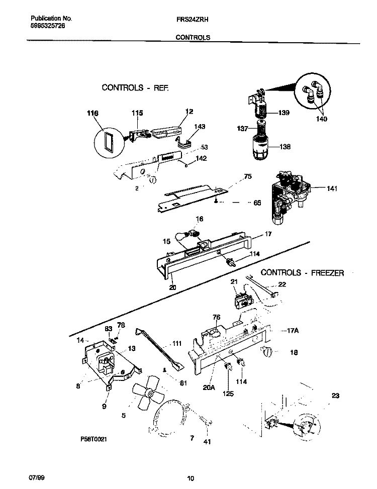 CONTROLS Diagram and Parts List for FRS24ZRHD2  Frigidaire Refrigerator
