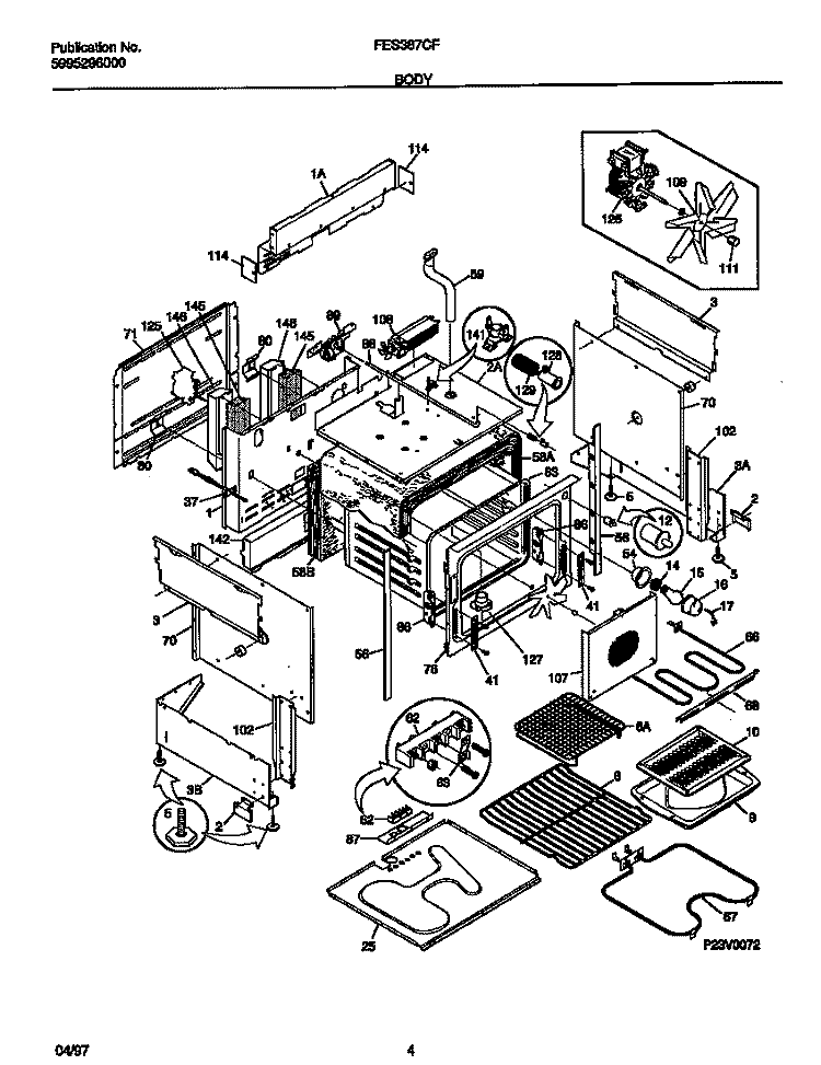 BODY Diagram and Parts List for FES387CFBA  Frigidaire Wall Oven