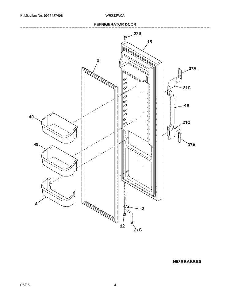 REFRIGERATOR DOOR Diagram and Parts List for WRS23W0AWF  Westinghouse Refrigerator