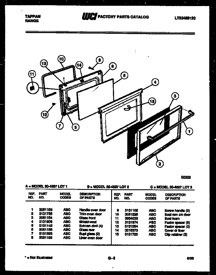 DOOR PARTS Diagram and Parts List for 30-4687-66-03  Tappan Range