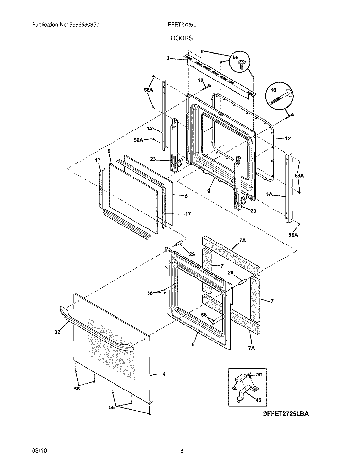 DOORS Diagram and Parts List for FFET2725LBA  Frigidaire Wall Oven
