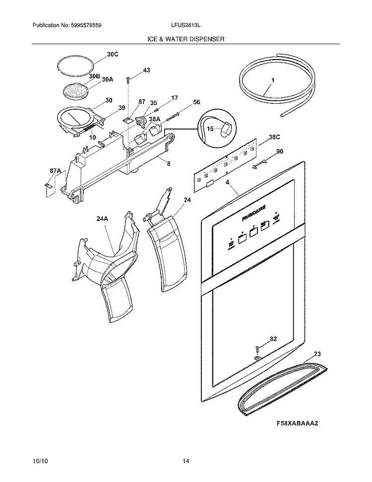 ICE & WATER DISPENSER Diagram and Parts List for LFUS2613LP2  Frigidaire Refrigerator