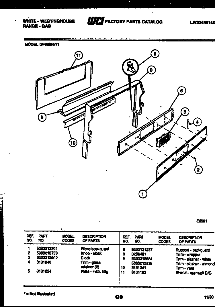 BACKGUARD Diagram and Parts List for GF830ND1  Frigidaire Range