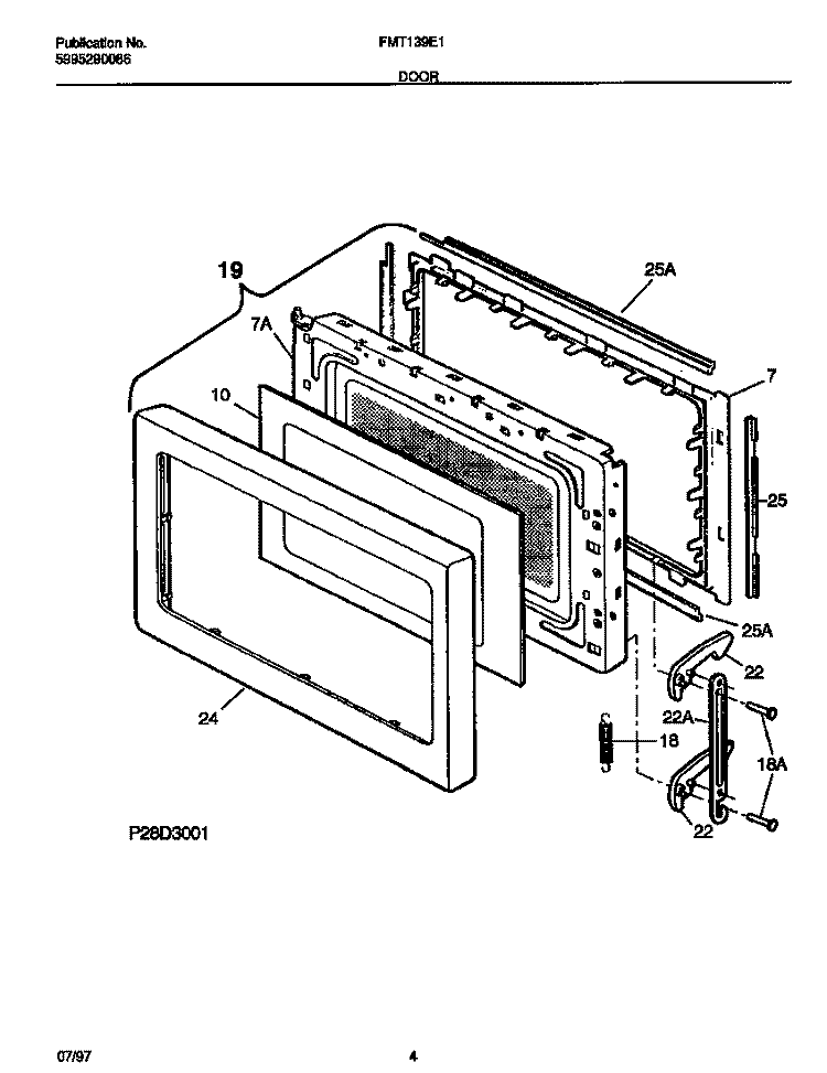 DOOR Diagram and Parts List for FMT139E1W0  Frigidaire Microwave