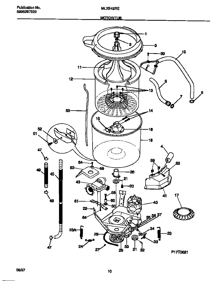 MOTOR / TUB Diagram and Parts List for MLXE42REW3  Frigidaire Washer Dryer Combo
