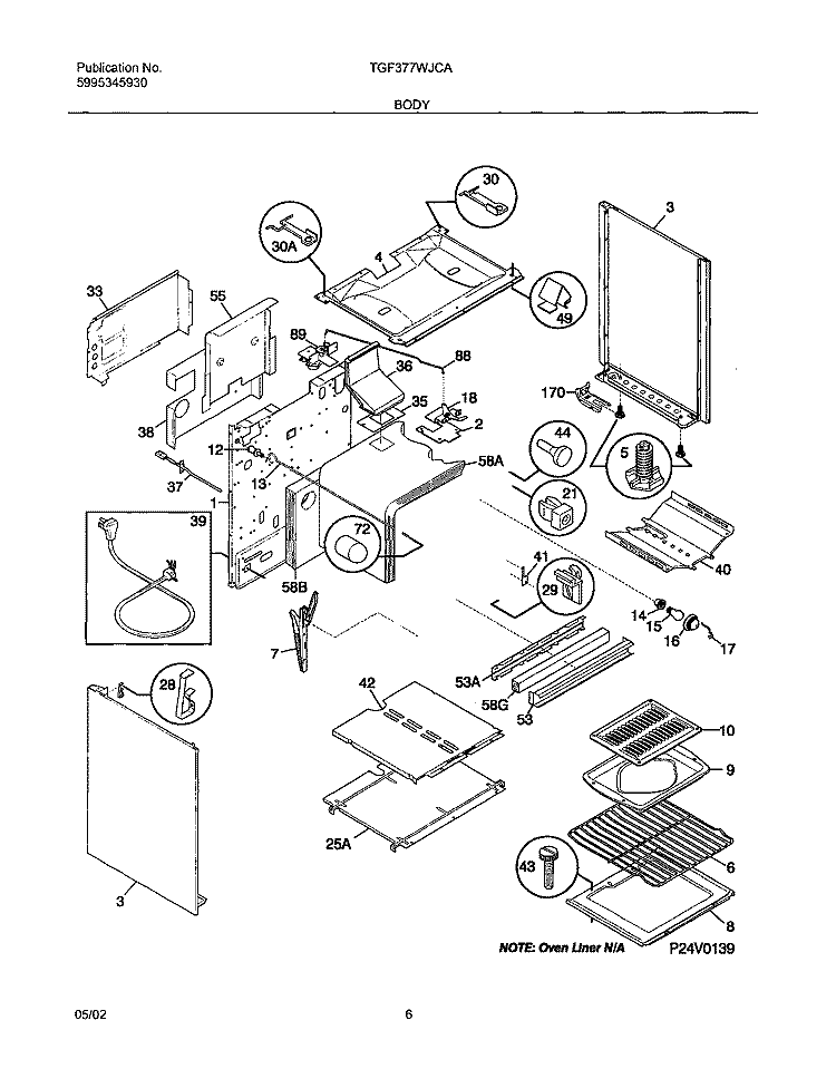 BODY Diagram and Parts List for TGF377WJCA  Tappan Range