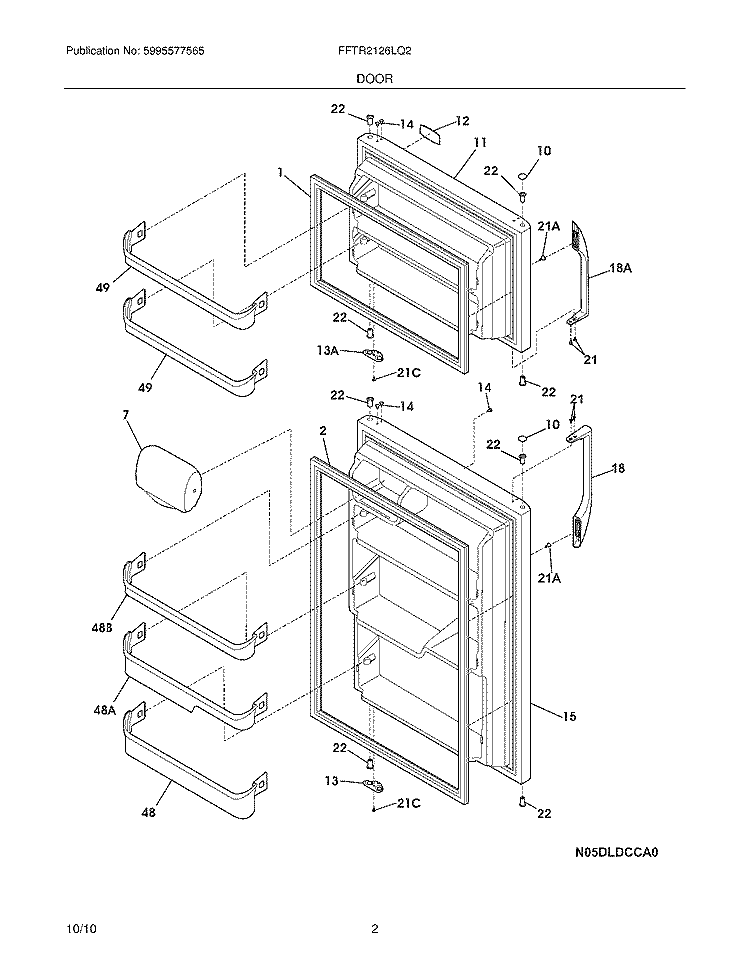 DOOR Diagram and Parts List for FFTR2126LQ2  Frigidaire Refrigerator