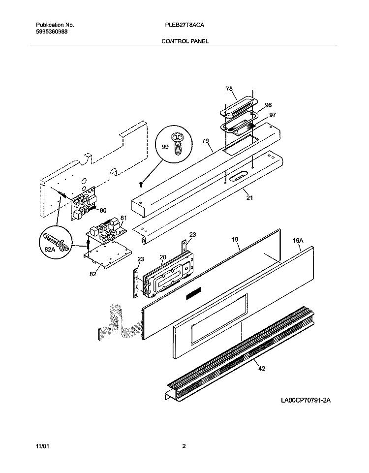 CONTROL PANEL Diagram and Parts List for PLEB27T8ACA  Frigidaire Wall Oven