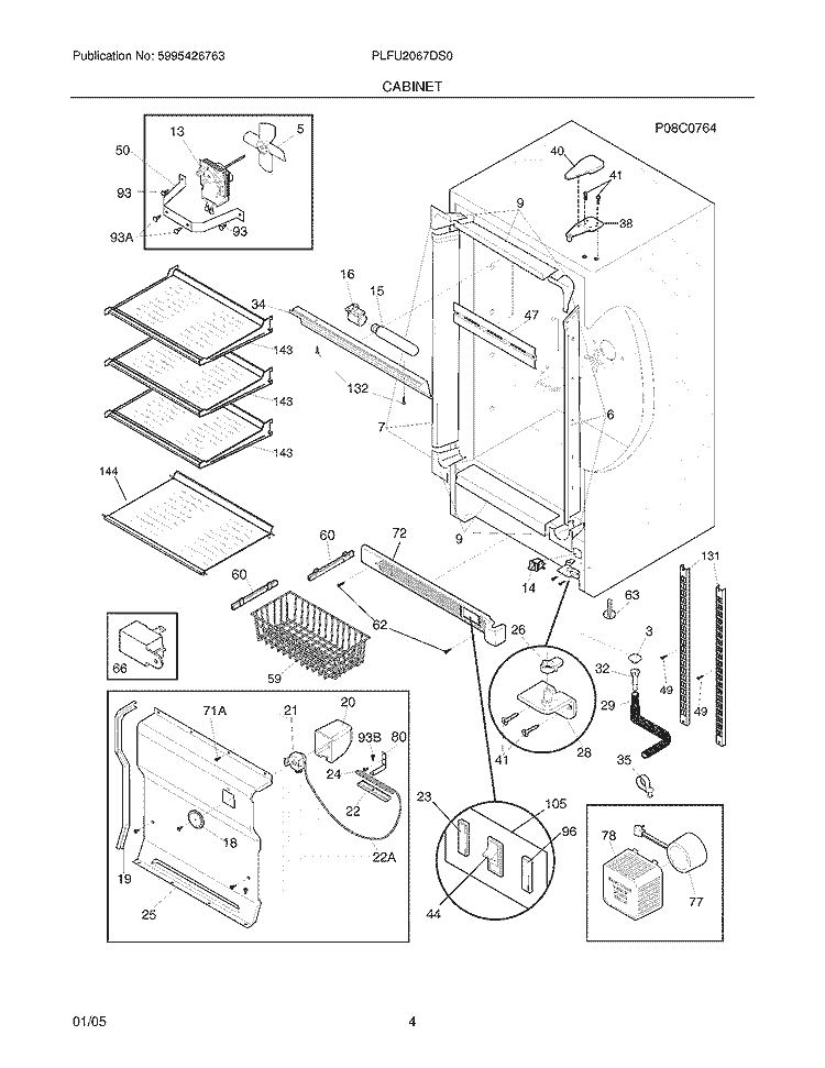 CABINET Diagram and Parts List for PLFU2067DS0  Frigidaire Freezer