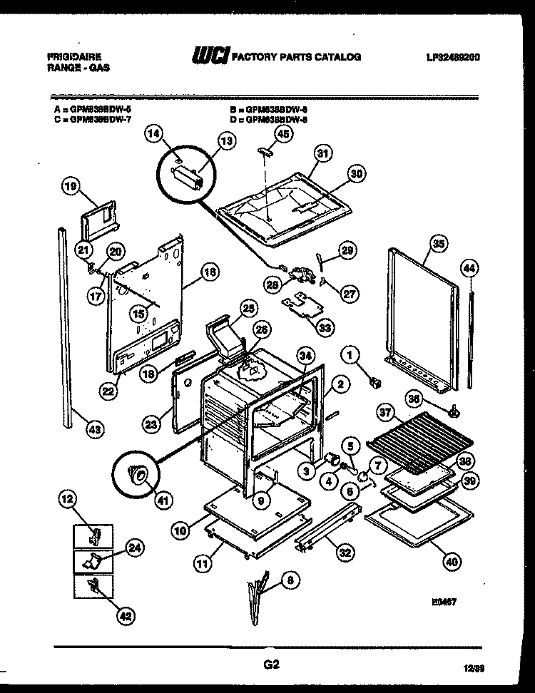 LOWER BODY PARTS Diagram and Parts List for GPM638BDL8  Frigidaire Range