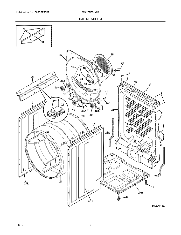 CABINET/DRUM Diagram and Parts List for CDE7700LW0  Crosley Dryer