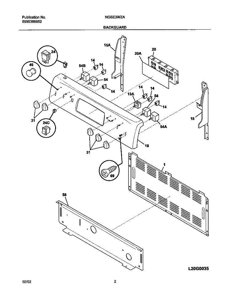 BACKGUARD Diagram and Parts List for NGSE3WZAQE  Frigidaire Range