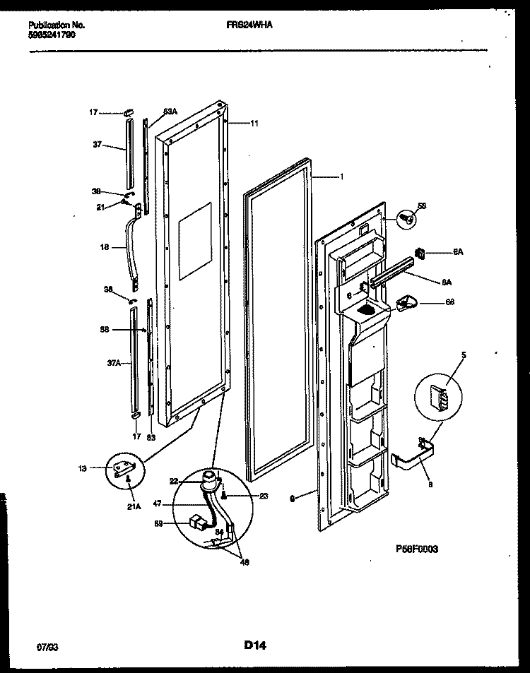 FREEZER DOOR PARTS Diagram and Parts List for FRS24WHAW0  Frigidaire Refrigerator