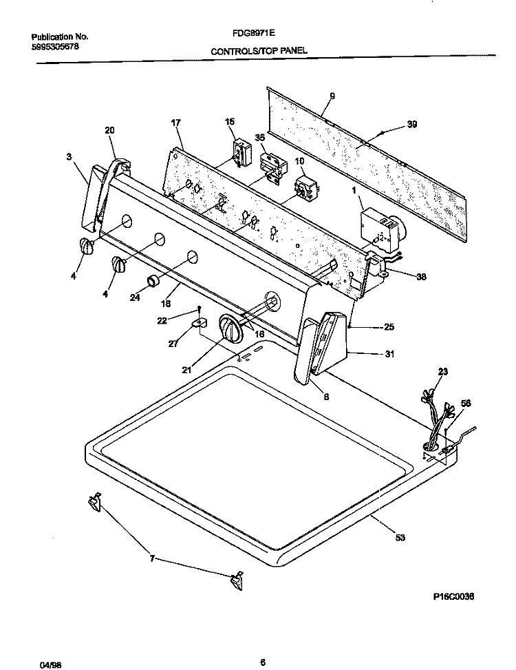 CONTROLS / TOP PANEL Diagram and Parts List for FDG8971EW1  Frigidaire Dryer