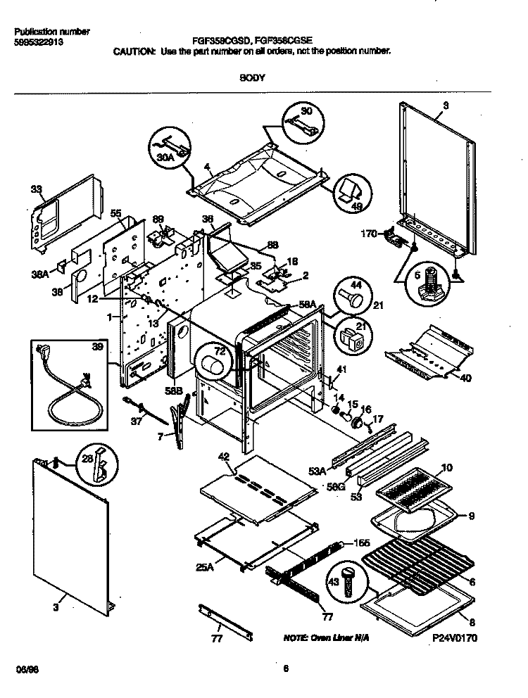 BODY Diagram and Parts List for FGF358CGSD  Frigidaire Range