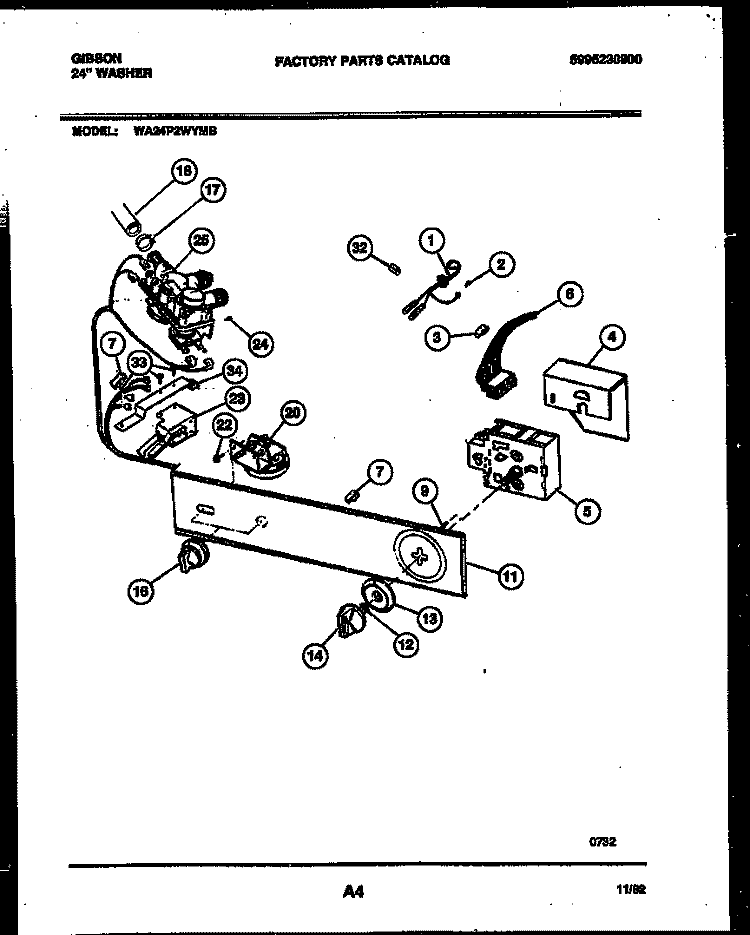 CONSOLE AND CONTROL PARTS Diagram and Parts List for WA24P2WYMB  Gibson Washer