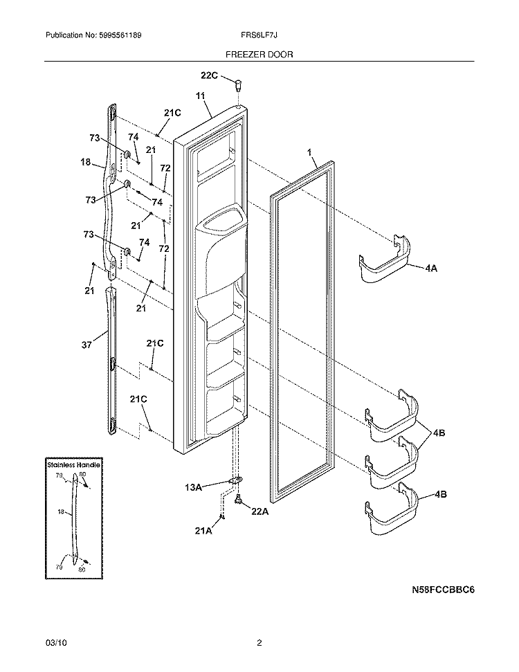 FREEZER DOOR Diagram and Parts List for FRS6LF7JM5  Frigidaire Refrigerator