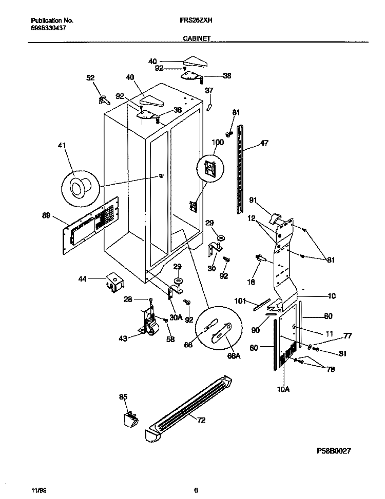 CABINET Diagram and Parts List for FRS26ZXHD1  Frigidaire Refrigerator