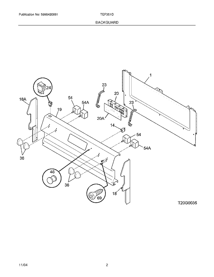 BACKGUARD Diagram and Parts List for TEF351DUA  Tappan Range
