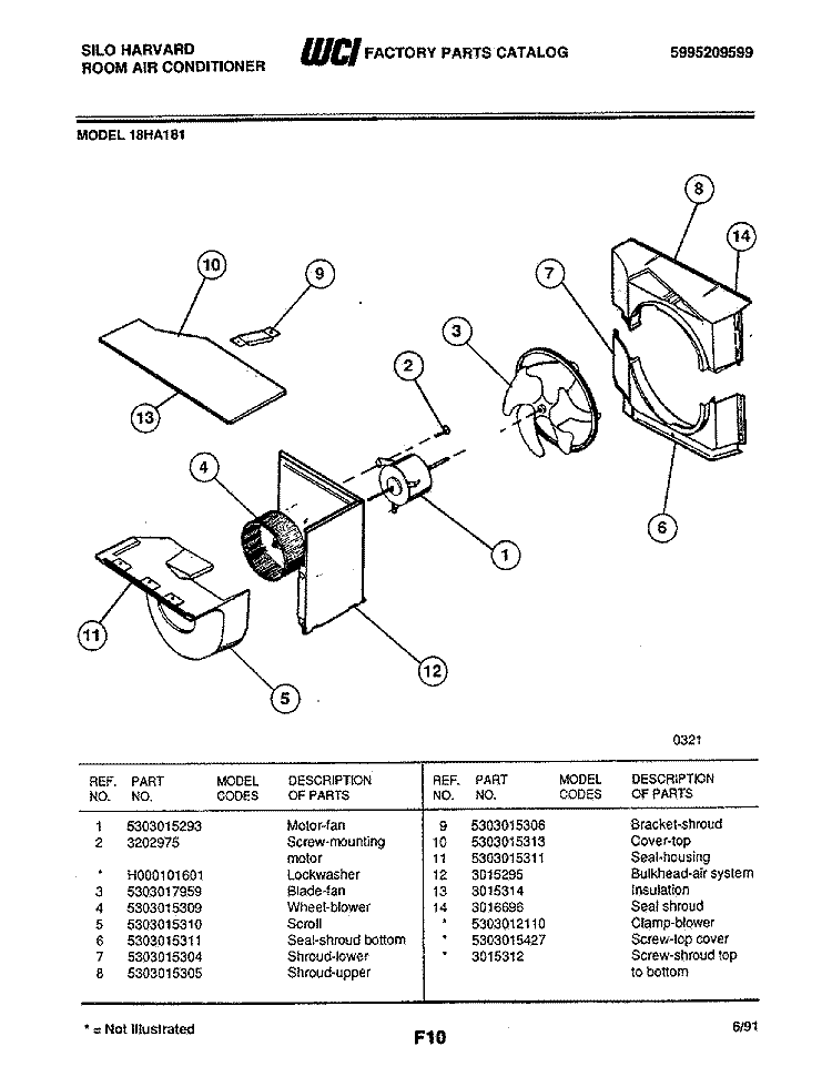 MOTOR / FAN Diagram and Parts List for 18HA181  Frigidaire Air Conditioner