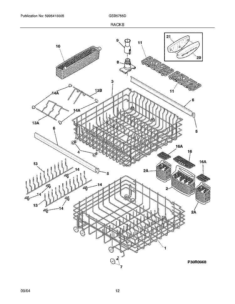 RACKS Diagram and Parts List for GSB5755DS0  Frigidaire Dishwasher