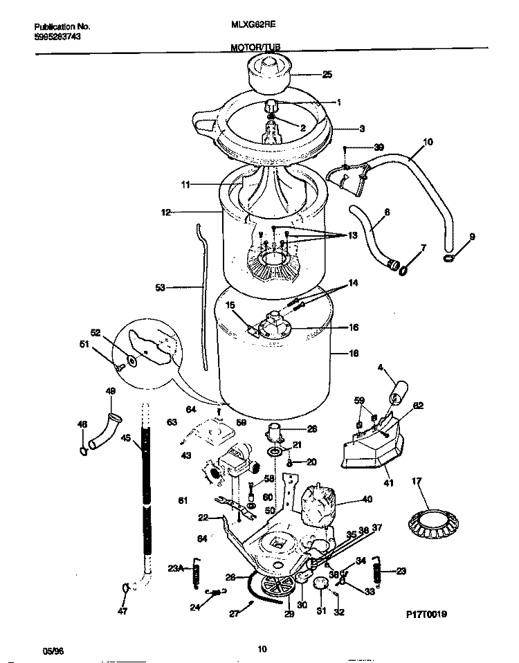 MOTOR / TUB Diagram and Parts List for MLXG62REW0  Frigidaire Washer Dryer Combo