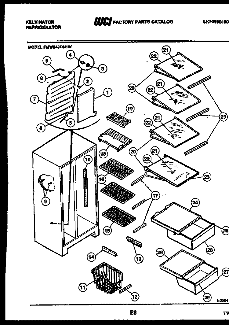 SHELVES AND SUPPORTS Diagram and Parts List for FMW240DN1F  Kelvinator Refrigerator