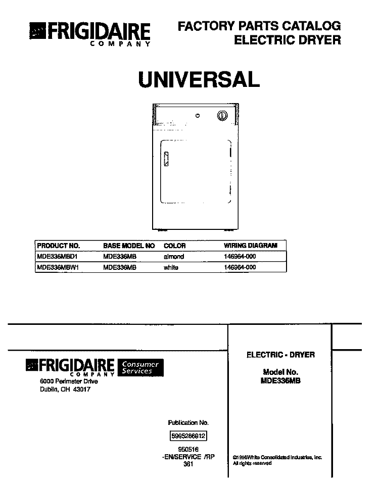 COVER Diagram and Parts List for MDE336MBD1  Kelvinator Dryer
