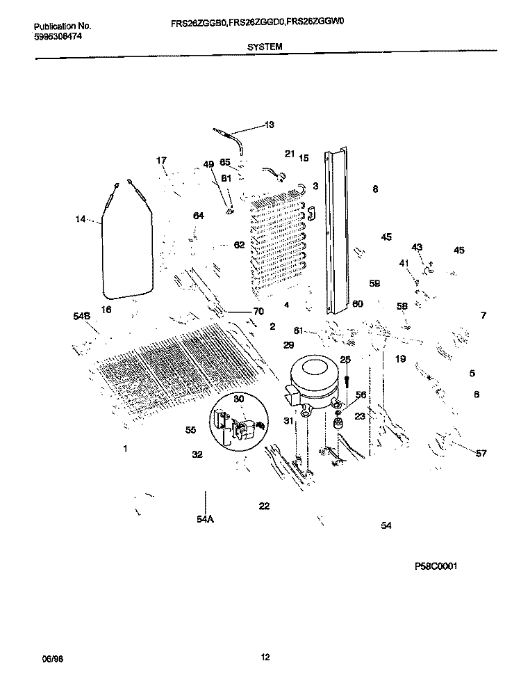 SYSTEM Diagram and Parts List for FRS26ZGGB0  Frigidaire Refrigerator