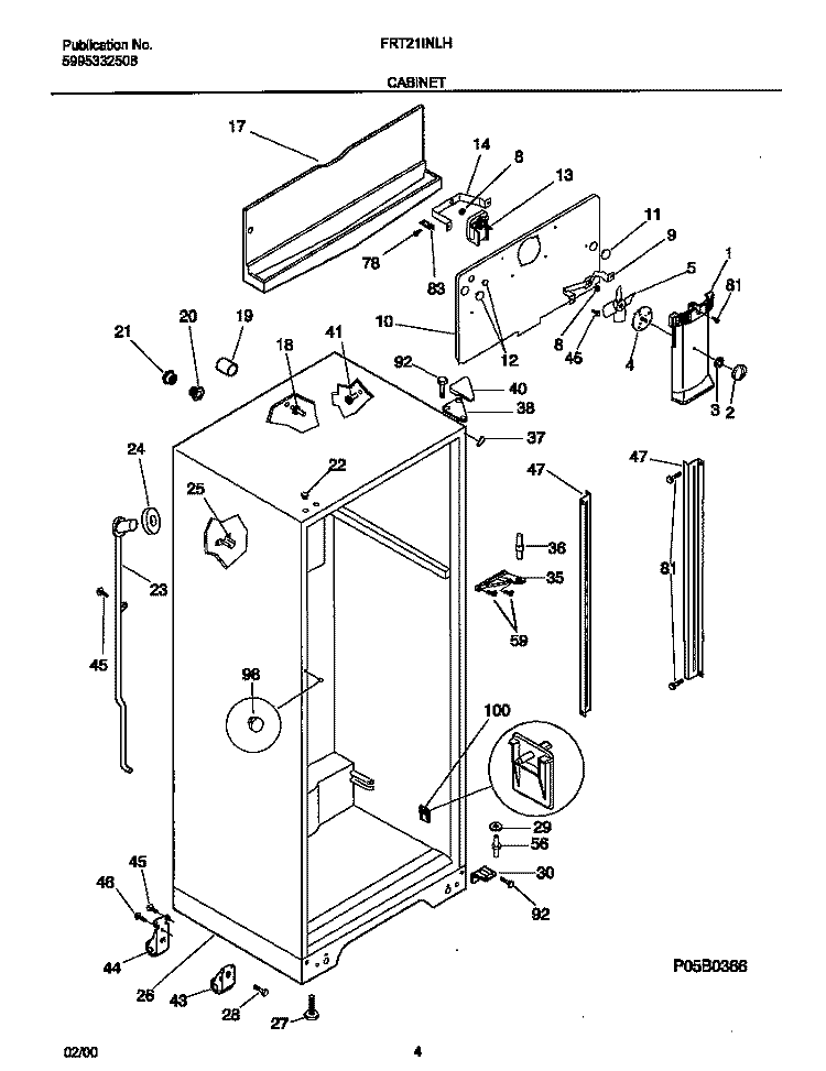 CABINET Diagram and Parts List for FRT21INLHB3  Frigidaire Refrigerator